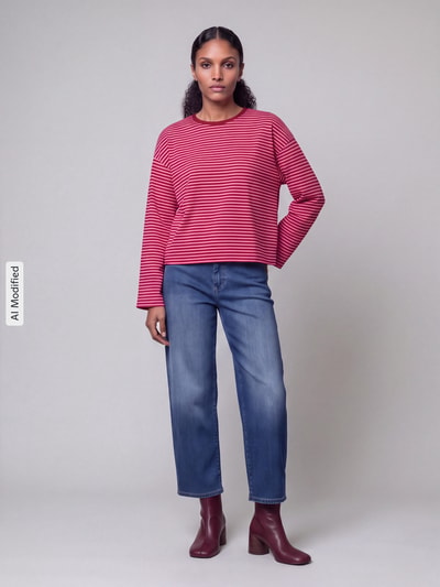 ONLY Relaxed Fit Langarmshirt aus reiner Baumwolle Modell 'FREJA' Pink Melange 1