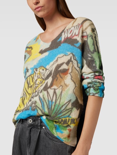 Marc Cain Gebreide pullover met all-over motiefprint Petrol - 3