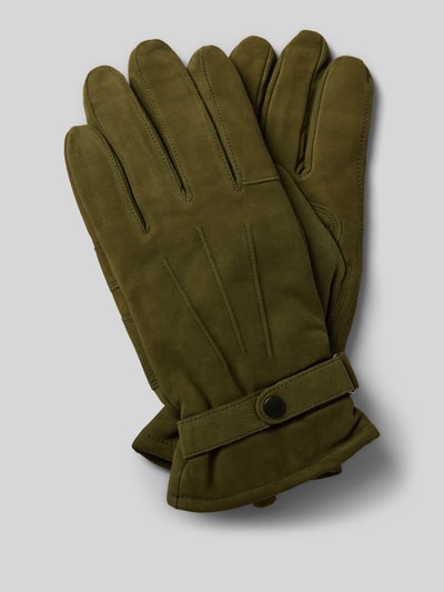 Barbour Lederhandschuhe mit Ziernähten Oliv 1