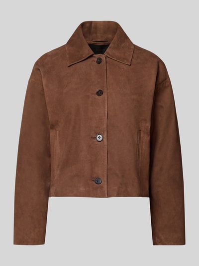 Produktfoto, Regular Fit Jacke aus echtem Lammvelours mit Umlegekragen von Windsor, brązowy welur, krój regular fit, wykładany kołnierz, listwa guzikowa, wpuszczane kieszenie