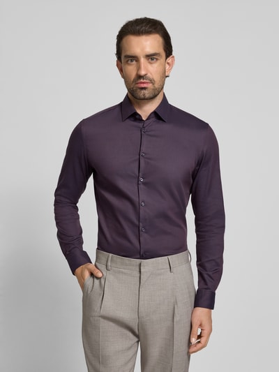 Jake*s Slim Fit Business-Hemd mit Knopfleiste Aubergine 4