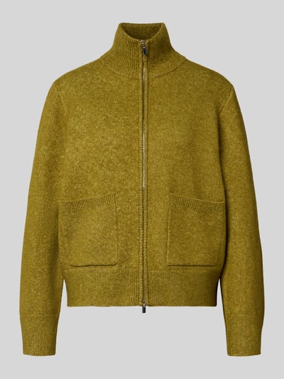 Produktfoto, Strickjacke mit Zweiwege-Reißverschluss und aufgesetzten Taschen von Gina Tricot in Olivgrün, Woll-Mix, Regular Fit, Stehkragen