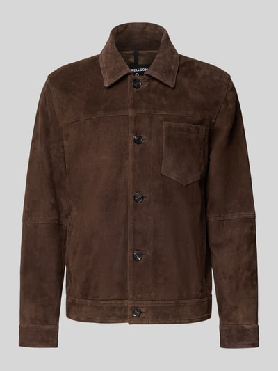 Strellson Regular Fit Lederjacke aus echtem Ziegen-Velours Modell 'FLINT' Mittelbraun 2