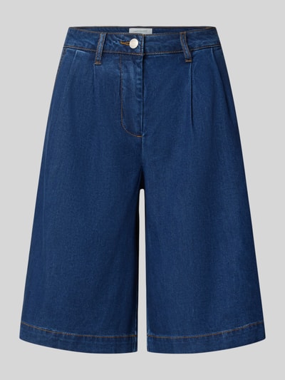 Produktfoto, Straight Fit Shorts aus Lyocell-Mix Modell 'Solda' von FREE/QUENT in Dunkelblau mit Eingrifftaschen, Knopf- und Reißverschluss, Viskose-Anteil, Bundweite 39 cm in Größe S, Innenbeinlänge 28 cm, glatte Textur