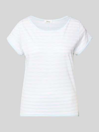 Produktfoto, Regular Fit T-Shirt aus Baumwoll-Flammgarn von s.Oliver RED LABEL in Weiß-Blau mit Melange-Streifen, Rundhals, Rollsaumabschlüssen