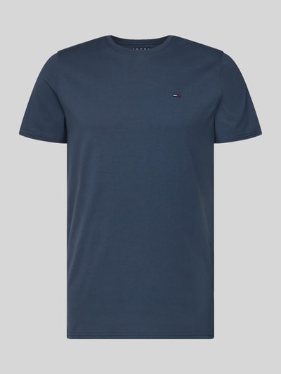 Produktfoto, T-Shirt in Melange-Optik von Tommy Jeans in Dunkelblau, Reine Baumwolle, Gerader Schnitt, Rundhalsausschnitt, Logo-Stitching