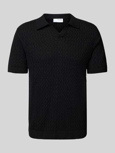SELECTED HOMME Regular fit poloshirt in gehaakte look, model 'LINO' Zwart - 2