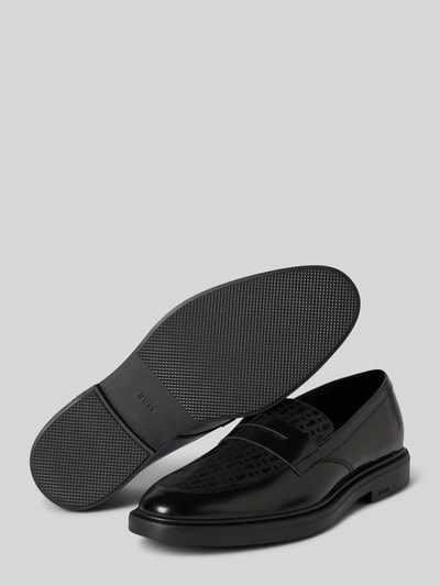 BOSS Loafers van leer met labeldetail, model 'Larry' Zwart - 3