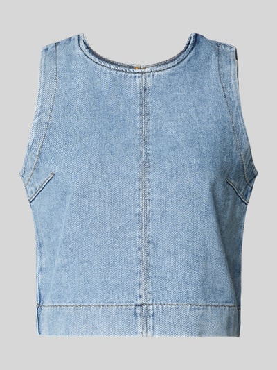 Produktfoto, Blusentop in Denim-Optik mit Rundhalsausschnitt von Jake*s Casual, reine Baumwolle, Regular Fit, hellblau, strukturierte Oberfläche