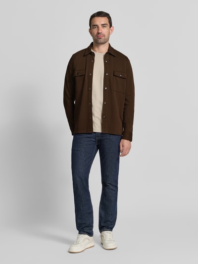 Selected Homme relaxed fit vrijetijdsoverhemd van katoenmix model 'JACKIE' Chocoladebruin - 1