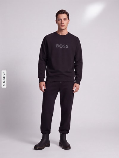 BOSS Green Sweatshirt mit tonalem Logo-Schriftzug Modell 'Salbo' Black 1
