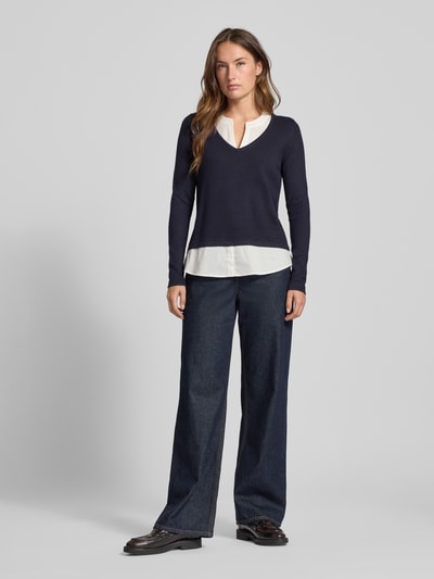 comma Strickpullover mit Strukturmuster Marine 1