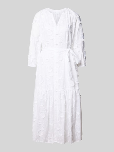Produktfoto, Relaxed Fit Midikleid met florale siergarnering van comma, Materiaalmix met katoenmix, Tuniekhals, 3/4-mouw, knoopsluiting, Ruglengte maat 36: 119 cm, Borstwijdte maat 36: 60 cm, Mouwlengte maat 36: 47 cm