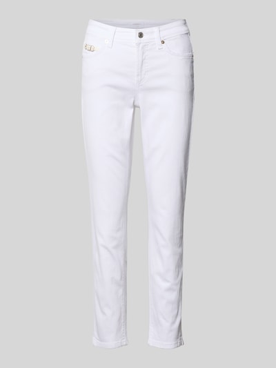 Produktfoto, Slim Fit Jeans aus Baumwoll-Mix Modell 'PIPER' von Cambio in Weiß, unifarben, 5-Pocket-Design, sichtbare Struktur, Mid Waist