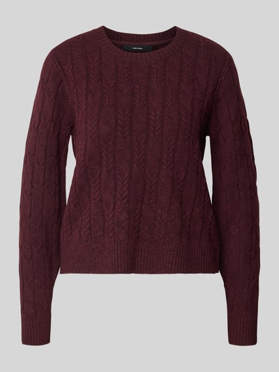 VERO MODA Regular Fit Strickpullover mit Zopfmuster Modell 'ARIES' Bordeaux 2