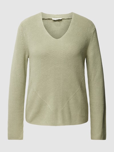 Tom Tailor Gebreide pullover in effen design met V-hals Rietgroen - 2