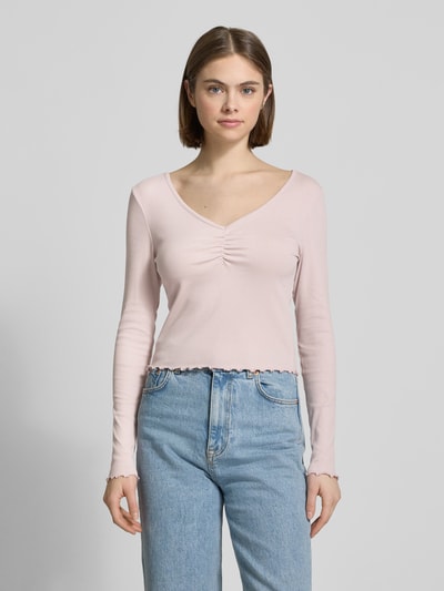 Only Slim Fit Langarmshirt aus Baumwoll-Mix mit Frill-Abschlüssen Modell 'BETTY' Rosa 4