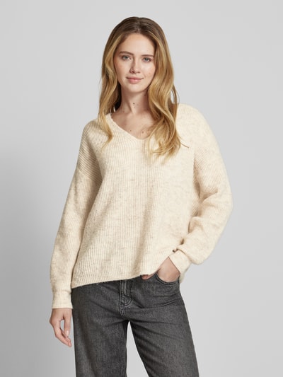 Vero Moda Loose Fit Strickpullover mit Wollanteil Modell 'DESMA' Beige 4