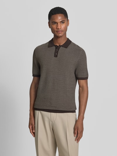 DRYKORN Slim Fit Strick-Poloshirt in Two-Tone-Machart Modell 'Triton' Dunkelbraun 4
