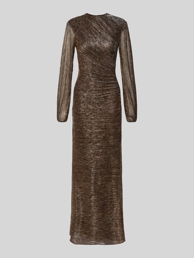 Produktfoto, schimmerndes Abendkleid mit Rundhalsausschnitt Modell 'Kristen' von Forever New, figurbetontes Maxikleid in Braun, feine Textur
