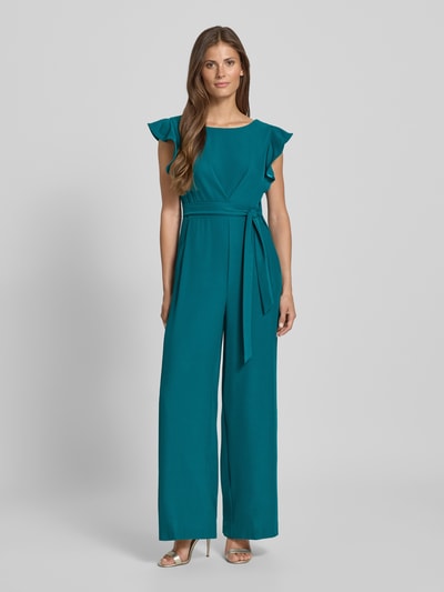 Rinascimento Cocktail-Jumpsuit mit Volants und Bindegürtel Dunkelgruen 4