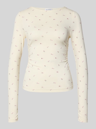 Produktfoto, Longsleeve mit Viskose-Anteil von OH APRIL in Creme mit kleinem Muster, körpernaher Schnitt, U-Boot-Ausschnitt, glatte Textur