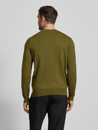 BOSS Gebreide pullover met labelstitching, model 'Pacas' Olijfgroen - 5