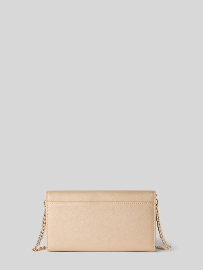 Produktfoto, Portemonnaie mit Logo-Prägung von Liu Jo White in Beige, feine Struktur, goldfarbene Kette, Hauptfach mit Überschlag, neutraler Hintergrund.
