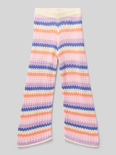 Produktfoto, Regular Fit Strickhose aus Baumwoll-Mix von s.Oliver RED LABEL mit buntem Allover-Streifenmuster, Lochstrick, gerippter Bund, Rollsaum-Enden