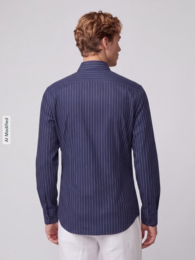 Jake*s Slim Fit Businesshemd aus reiner Baumwolle Marine 5