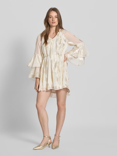 Vero Moda Loose Fit Minikleid mit metallisch glänzendem Muster Modell 'CHILI' Hellgelb 1