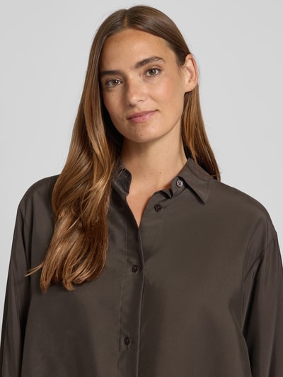 0039 Italy Overhemdblouse met knoopsluiting, model 'ELSA' Donkerbruin - 3
