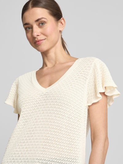 MOS MOSH T-shirt z imitacji dzianiny model ‘GANNA’ Écru 3