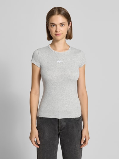 REVIEW T-Shirt mit kleinem Logo-Schriftzug Hellgrau Melange 4