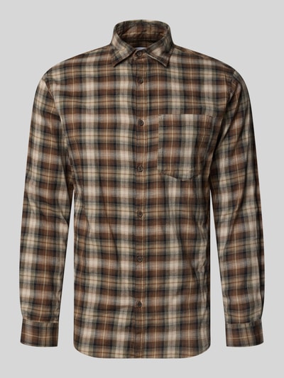 Produktfoto, Slim Fit Freizeithemd aus reiner Baumwolle Modell 'James' von JACK & JONES, kariert, langärmelig, Kentkragen, Brusttasche