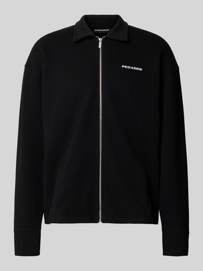 Produktfoto, Oversized Sweatjacke mit Strukturmuster Modell 'Tate' von Pegador, Schwarz, Baumwoll-Mix, Umlegekragen, Reißverschluss, Label-Stitching