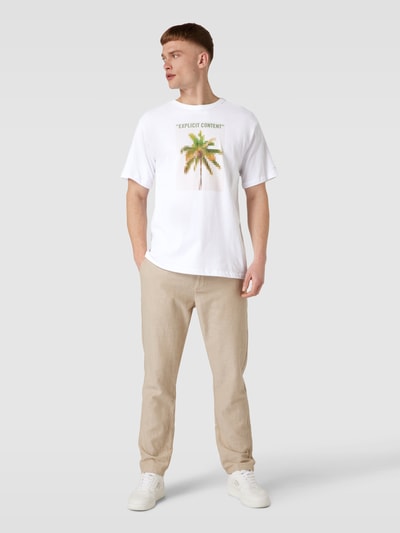 Colours & Sons T-shirt met motief- en statementprint, model 'Blurred Palm' Wit - 1