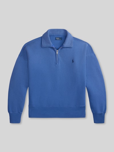 Produktfoto, Sweatshirt mit Label-Stitching von Polo Ralph Lauren in Blau, Baumwoll-Mix, lockerer Schnitt, Polokragen, kurzer Reißverschluss, gerippte Abschlüsse