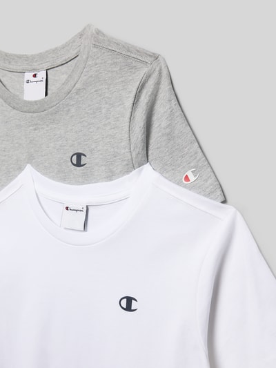 Productfoto, Regular Fit T-Shirt met logo-print in 2-pack van CHAMPION, katoen, grijs en wit, ronde hals, maat 140 ruglengte 53 cm