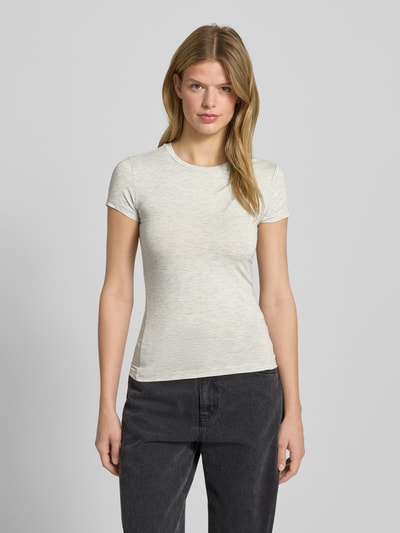 Gina Tricot T-Shirt aus Viskose-Elasthan-Mix mit Rundhalsausschnitt Mittelgrau Melange 4