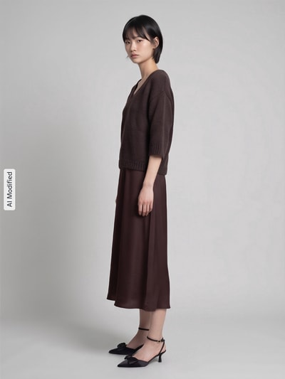 ROBE LÉGÈRE Figurumspielendes Freizeitkleid mit Spitzenbesatz Dunkelbraun 1