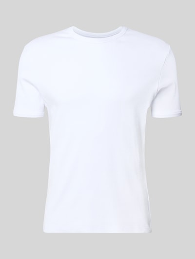 Produktfoto, T-Shirt in Feinripp mit Rundhalsausschnitt von REVIEW, weiß, Baumwoll-Mix mit Stretch-Anteil, Slim-Fit, Label-Detail.