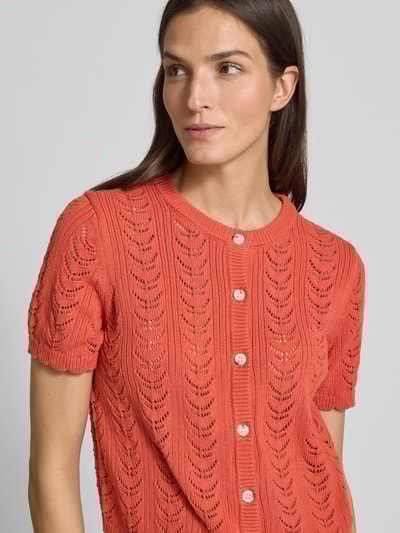 Jake*s Collection Gebreid jack met 1/2-mouwen en knoopsluiting Roestrood - 3