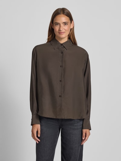 0039 Italy Overhemdblouse met knoopsluiting, model 'ELSA' Donkerbruin - 4
