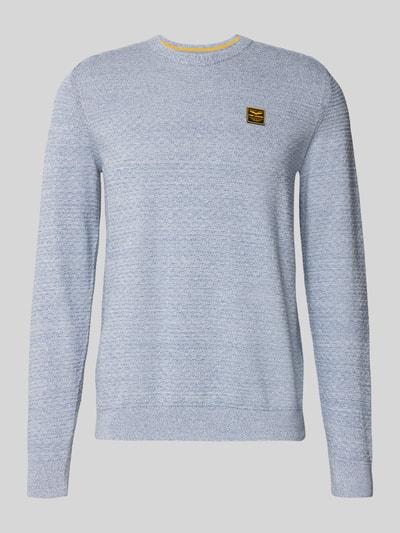 Produktfoto, Strickpullover mit gerippten Abschlüssen von PME Legend in Hellblau, Reine Baumwolle, Regular-Fit, Rundhalsausschnitt, Label-Detail