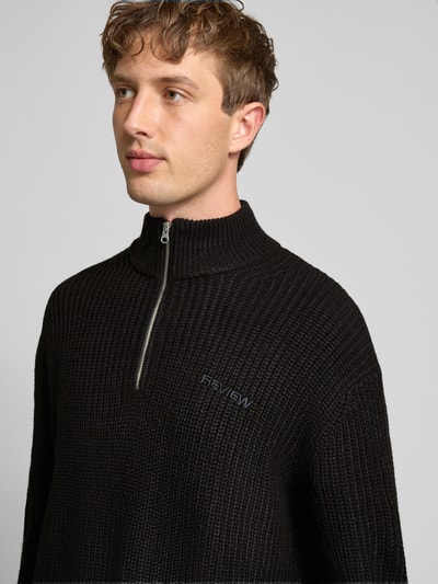 REVIEW Strickpullover mit Stehkragen und Reißverschluss Black 3
