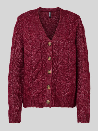 PIECES Regular Fit Strickjacke mit Woll-Anteil Modell 'NINA' Dunkelrot Melange 2