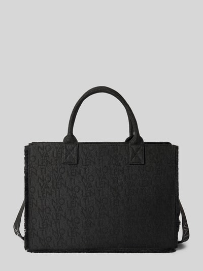 Produktfoto, Handtasche mit Label-Stitchings Modell 'SHYLA' von VALENTINO BAGS in Schwarz, strukturierte Oberfläche, Fransen, breite rechteckige Form, kurze Griffe, verstellbarer Schultergurt, Reißverschlusstasche innen, Maße 41x31x17 cm, Schulterriemen 110 cm.