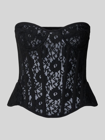 Produktfoto, Corsage aus Spitze Modell 'CRISTO' von Bardot, schwarzer Material-Mix mit Stretch-Anteil, semitransparente Optik, Off-Shoulder-Look, körpernahe Passform