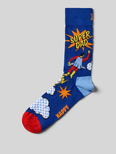 Happy Socks Sokken met motiefstitching, model 'FLYING SUPER DAD' Koningsblauw - 1